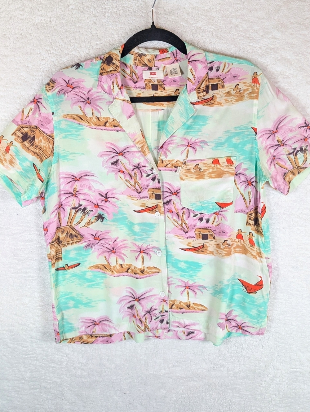 508-Levi's Mint, Pink & Tan Hawaiian Camp Shirt